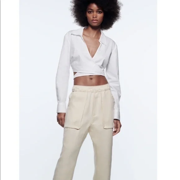 New Zara | Ecru Highrise Lose Ankle Athleisure Pants - Picture 10 of 15